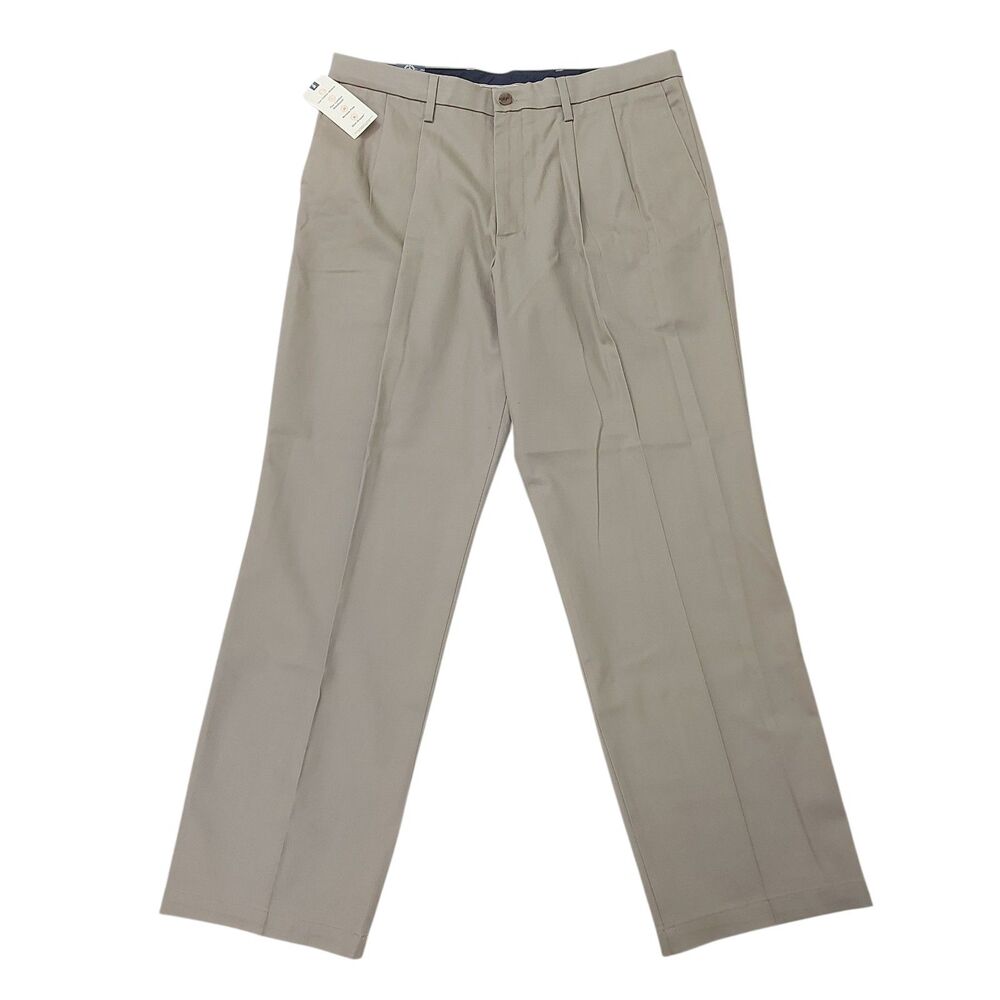 Dockers Pants Mens 36x32 Beige Pleated Front Stretch Flex Comfort Chino Office
